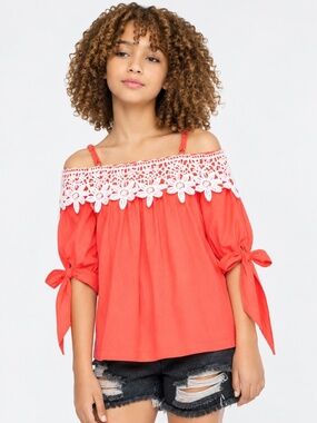 Hayden girls red lace embroidered blouse